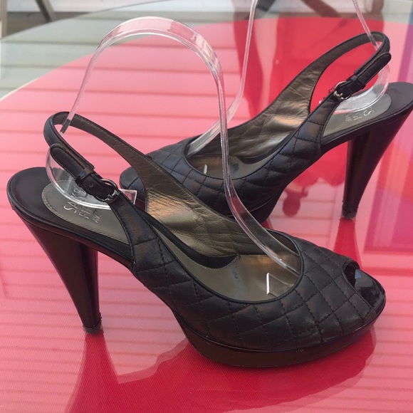 Saks Fifth Ave quilted leather peep shoes - Picture 3 of 6